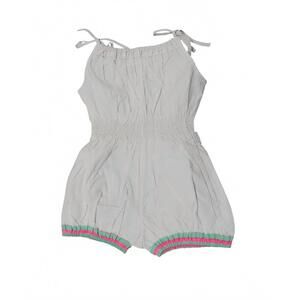 NEW WOVENPLAY girl's elasticated neck and waist romper in white with sage and pi